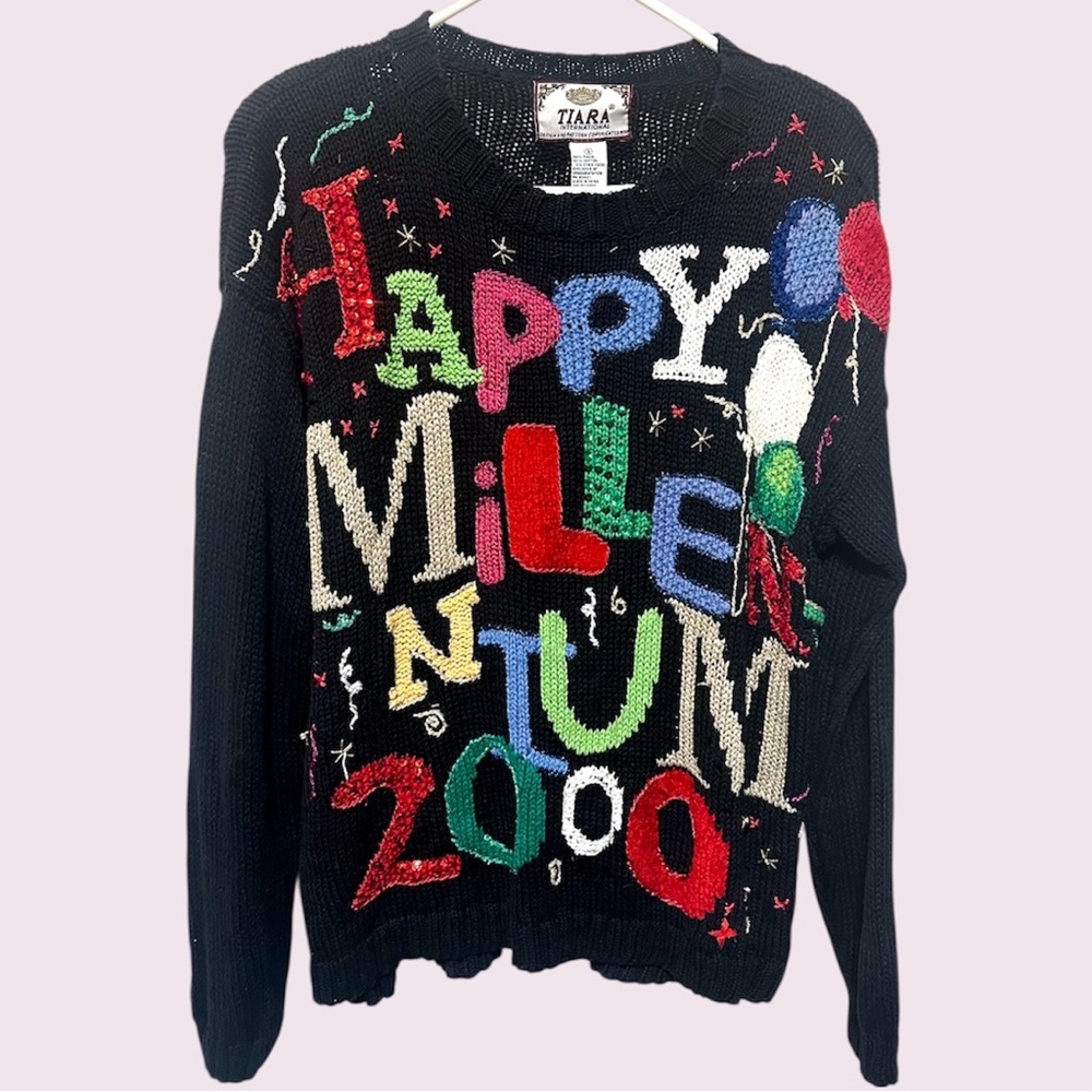 Y2k Vintage Happy Millenium Party Sweater
